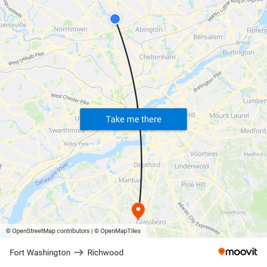 Fort Washington to Richwood map