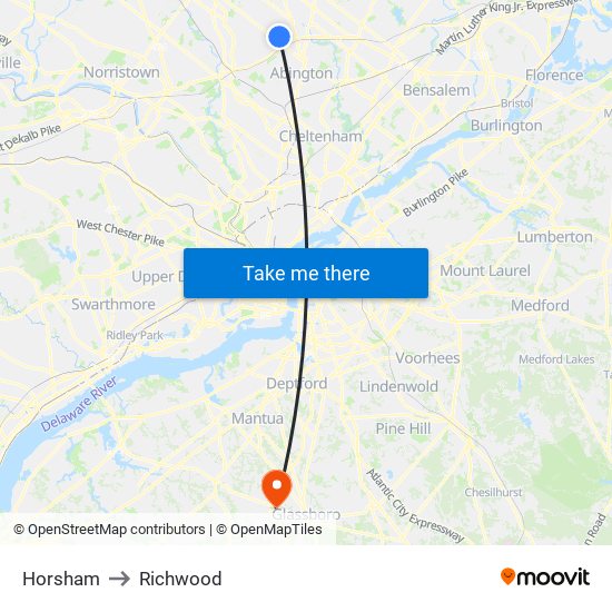Horsham to Richwood map