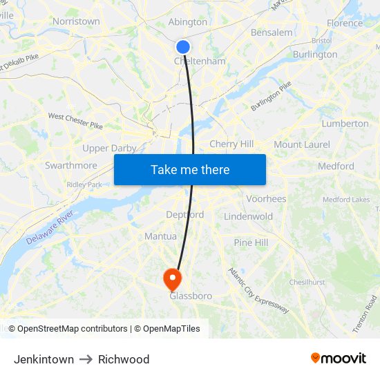 Jenkintown to Richwood map