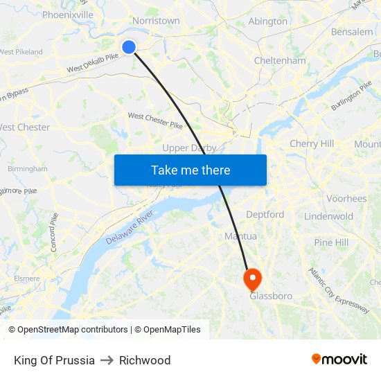 King Of Prussia to Richwood map