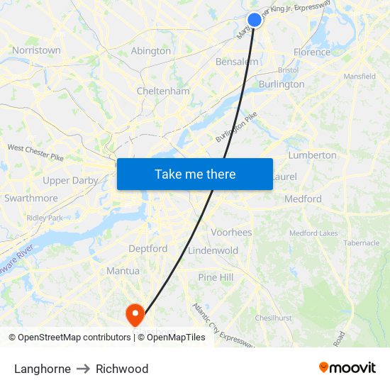 Langhorne to Richwood map