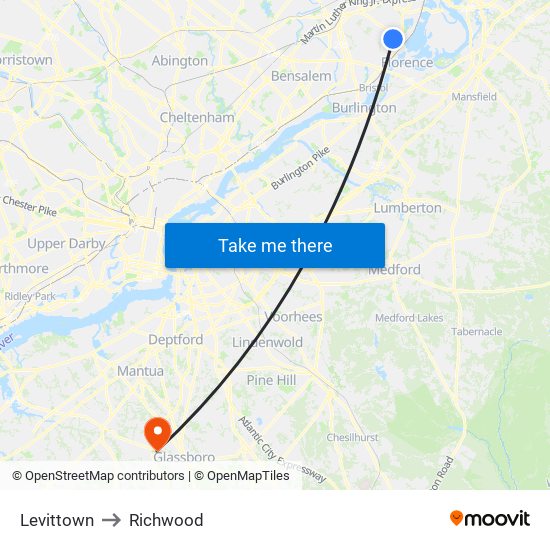 Levittown to Richwood map