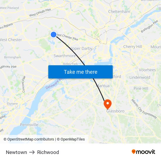 Newtown to Richwood map