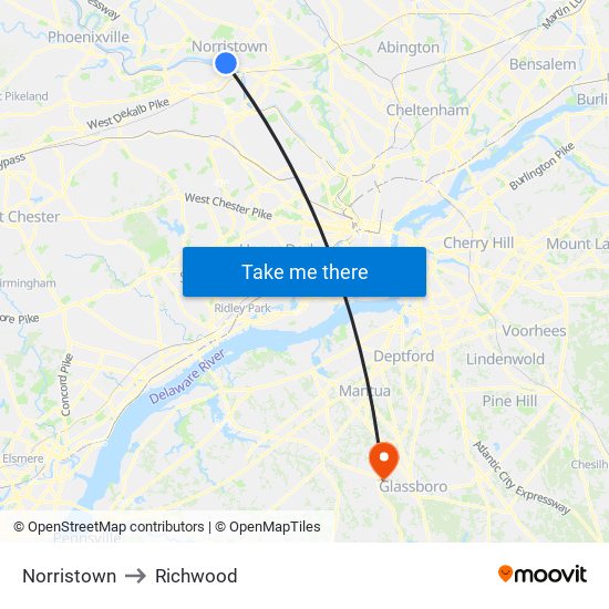 Norristown to Richwood map