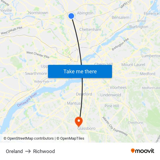 Oreland to Richwood map
