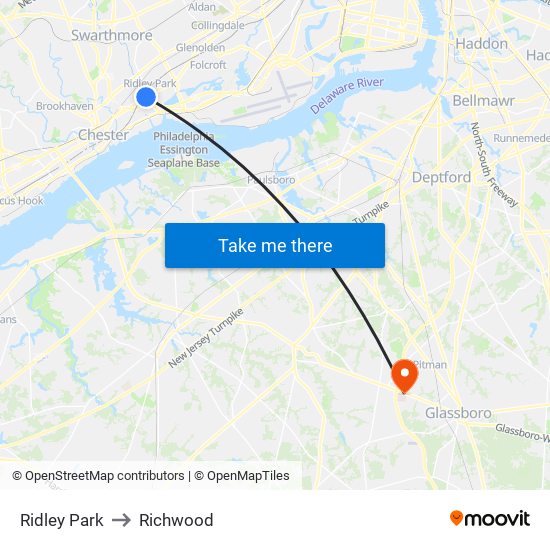 Ridley Park to Richwood map