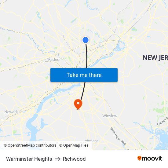 Warminster Heights to Richwood map