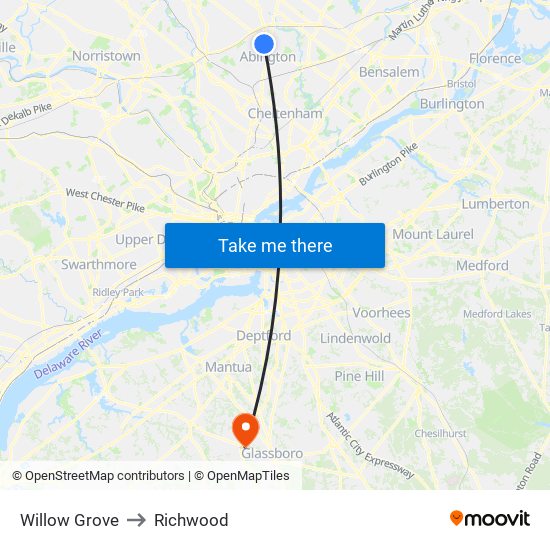 Willow Grove to Richwood map
