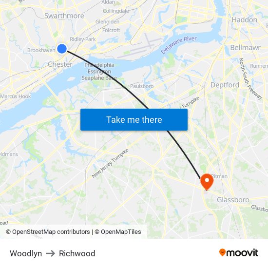 Woodlyn to Richwood map