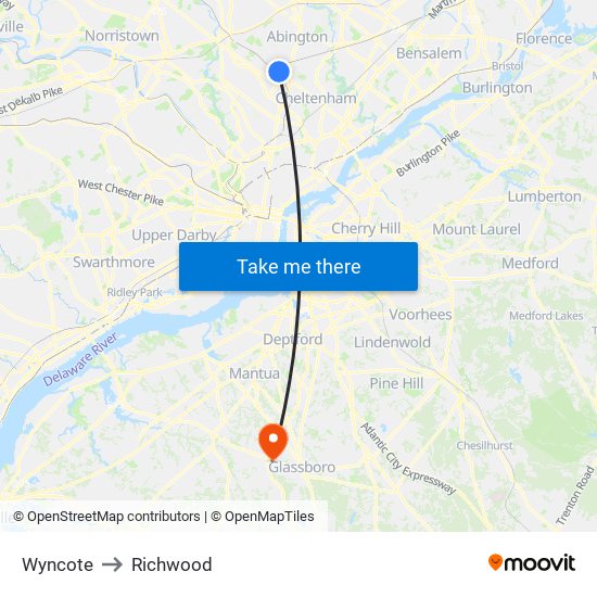 Wyncote to Richwood map