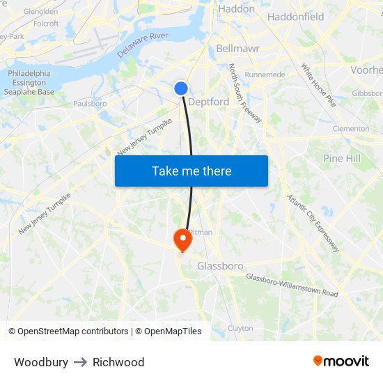 Woodbury to Richwood map