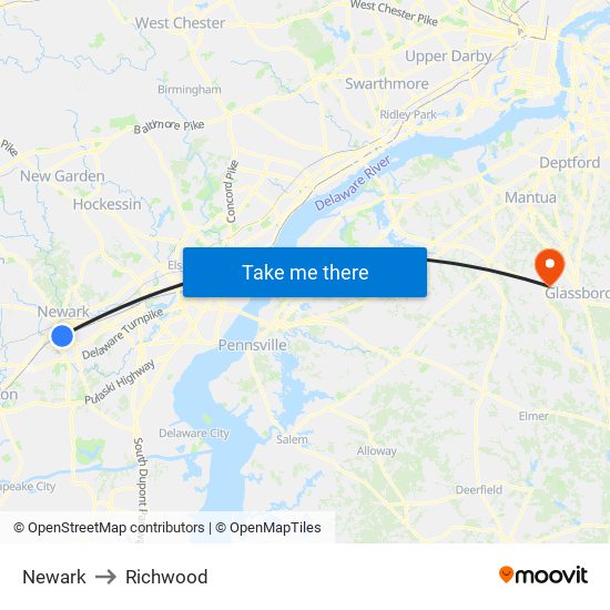 Newark to Richwood map