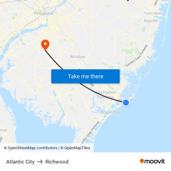 Atlantic City to Richwood map