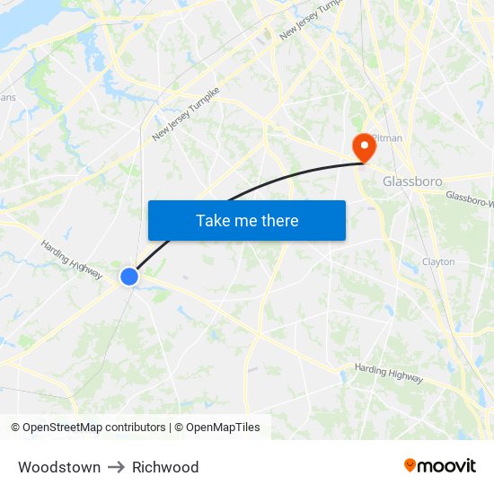 Woodstown to Richwood map
