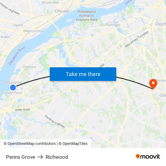 Penns Grove to Richwood map