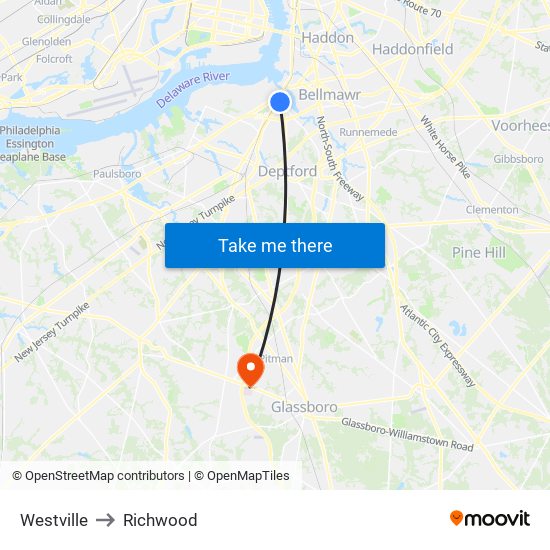 Westville to Richwood map