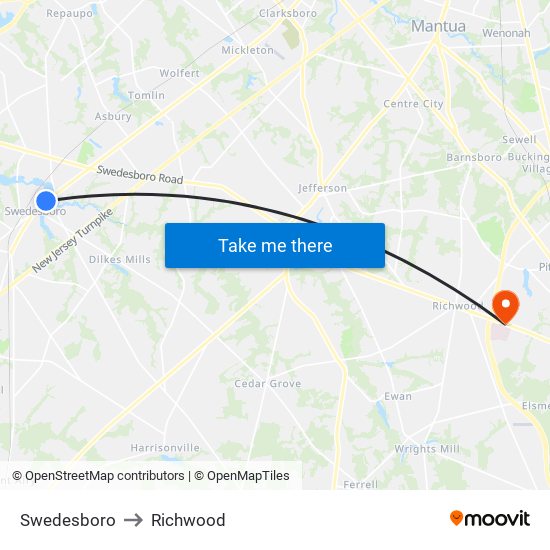 Swedesboro to Richwood map