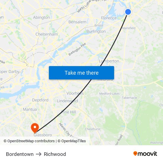 Bordentown to Richwood map