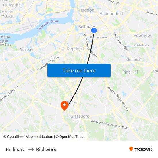 Bellmawr to Richwood map
