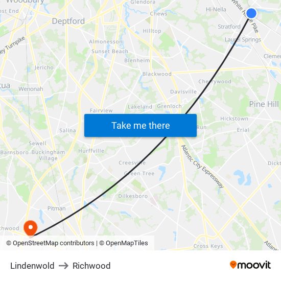 Lindenwold to Richwood map