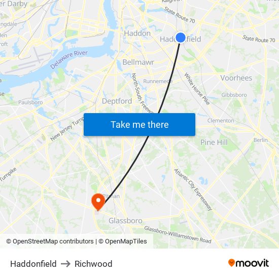 Haddonfield to Richwood map