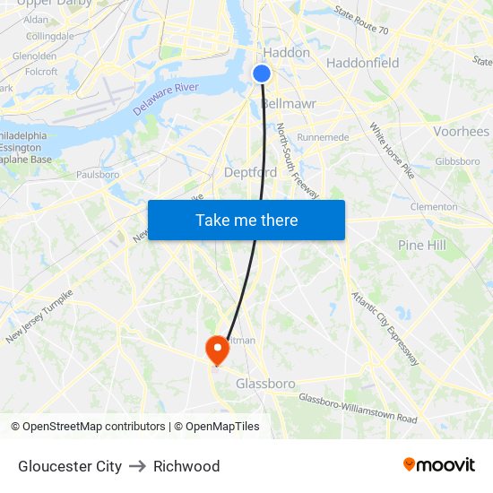 Gloucester City to Richwood map
