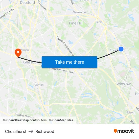 Chesilhurst to Richwood map