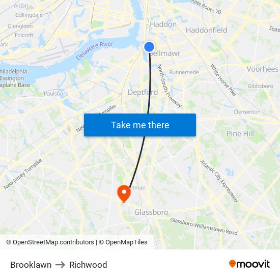 Brooklawn to Richwood map