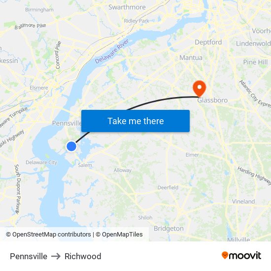 Pennsville to Richwood map