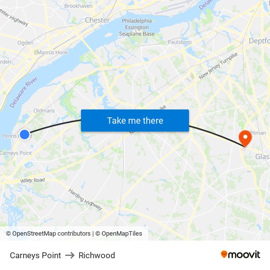 Carneys Point to Richwood map