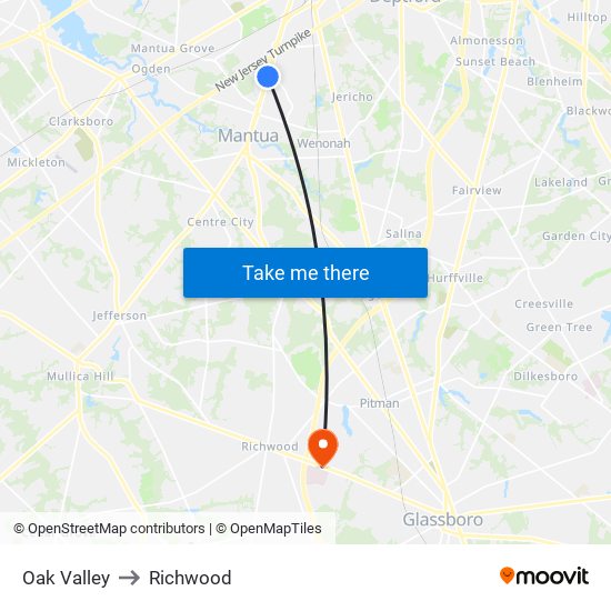 Oak Valley to Richwood map