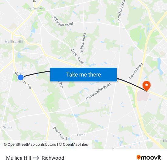 Mullica Hill to Richwood map
