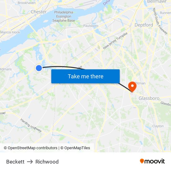 Beckett to Richwood map