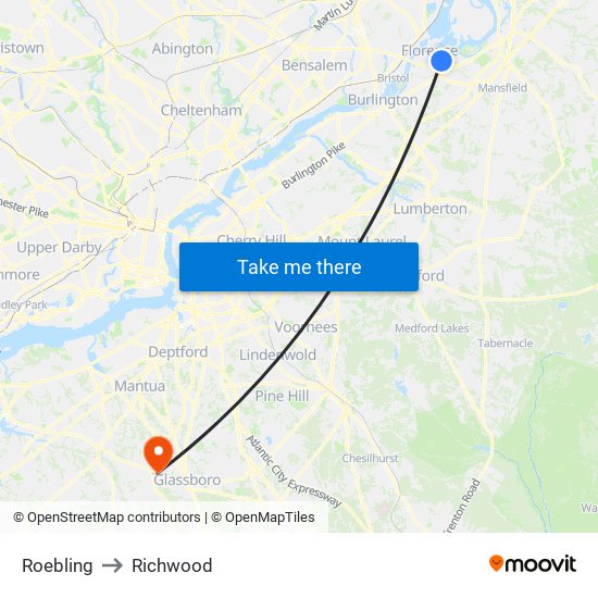 Roebling to Richwood map
