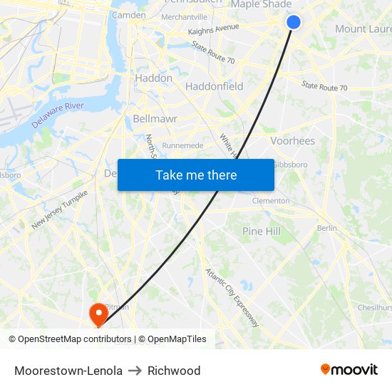 Moorestown-Lenola to Richwood map