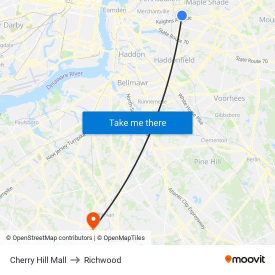 Cherry Hill Mall to Richwood map