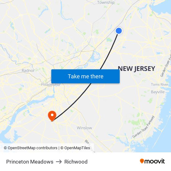 Princeton Meadows to Richwood map