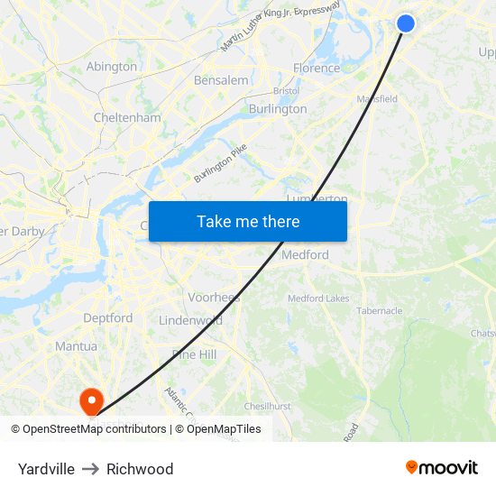 Yardville to Richwood map