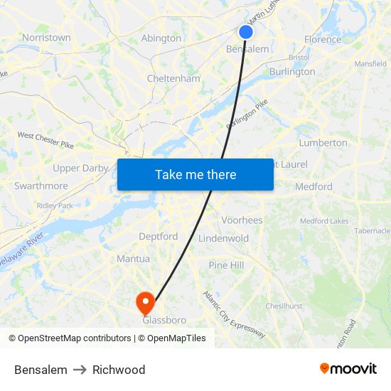 Bensalem to Richwood map