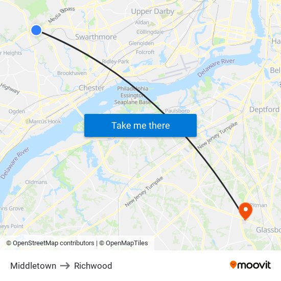 Middletown to Richwood map