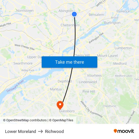 Lower Moreland to Richwood map