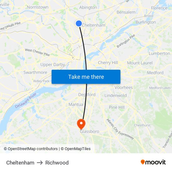 Cheltenham to Richwood map