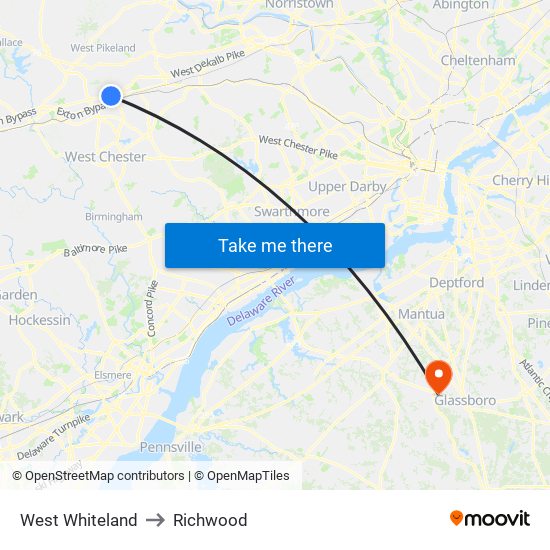 West Whiteland to Richwood map