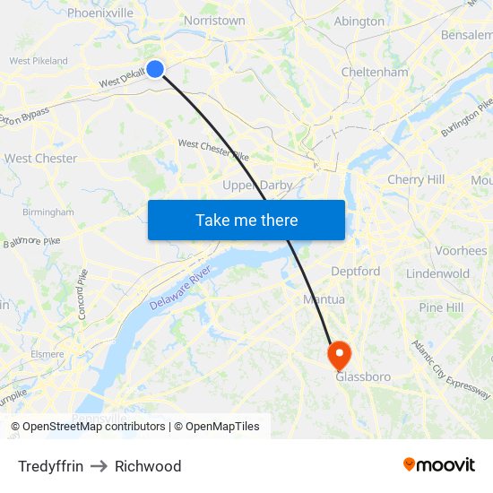 Tredyffrin to Richwood map