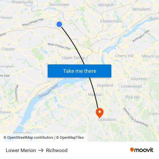 Lower Merion to Richwood map