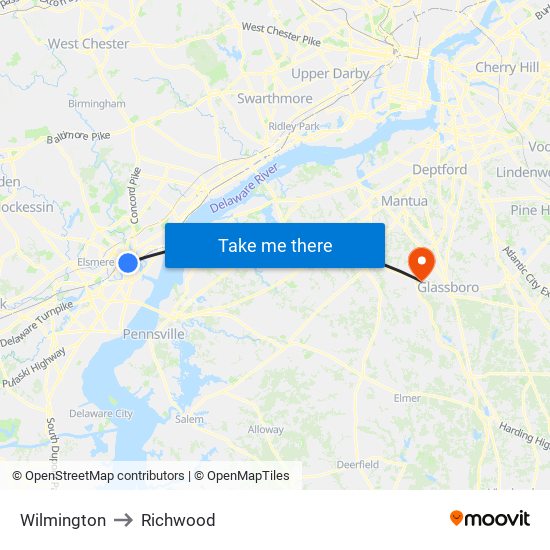 Wilmington to Richwood map
