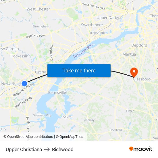 Upper Christiana to Richwood map