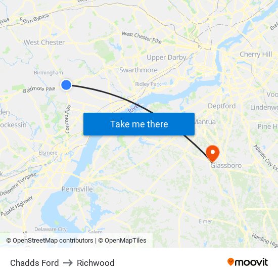 Chadds Ford to Richwood map