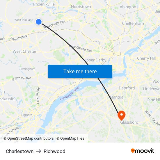 Charlestown to Richwood map