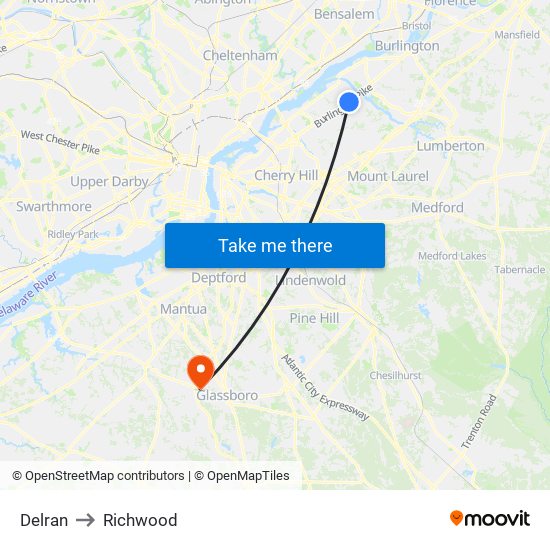 Delran to Richwood map